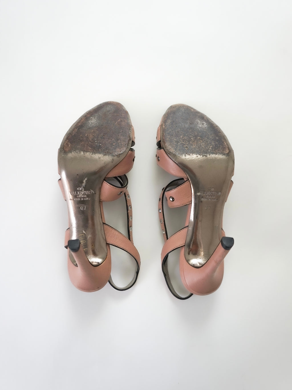 Valentino Garavani Blush Pink Crystal Rhinestones Leather Strappy Slingback Peep-Toe High Heels (US 6.5 / US 7)