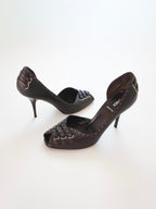 Fendi Dark Brown Contrast Stitch Leather D'Orsay Peep-Toe High Heels (US 8.5)