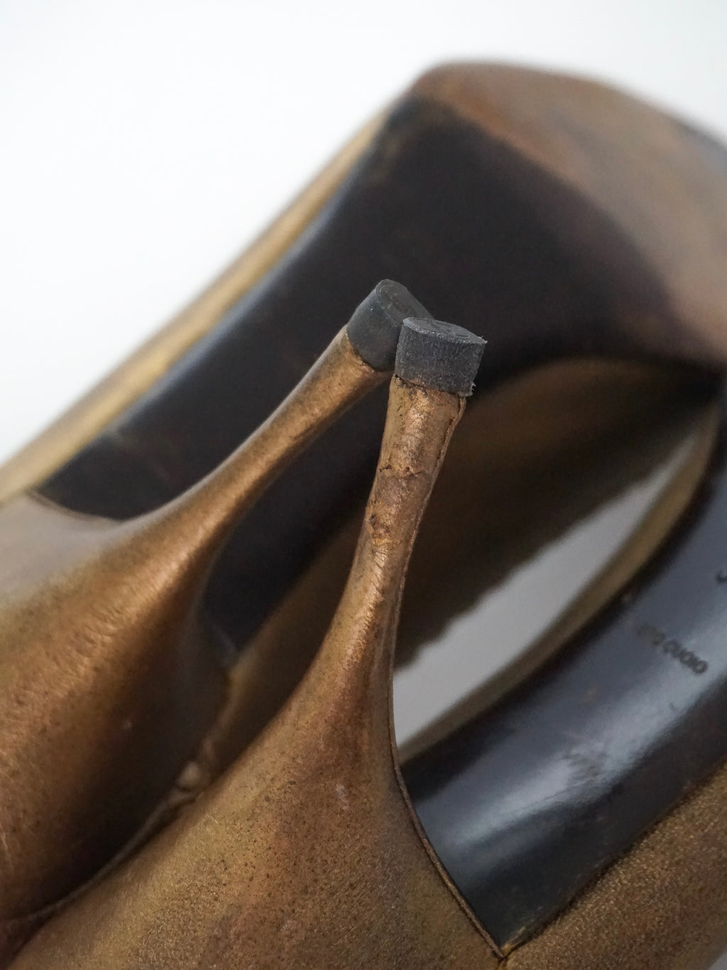 Vintage Prada Brown Bronze Gold Silver Studded Leather Pointed Toe High Heels (US 7)