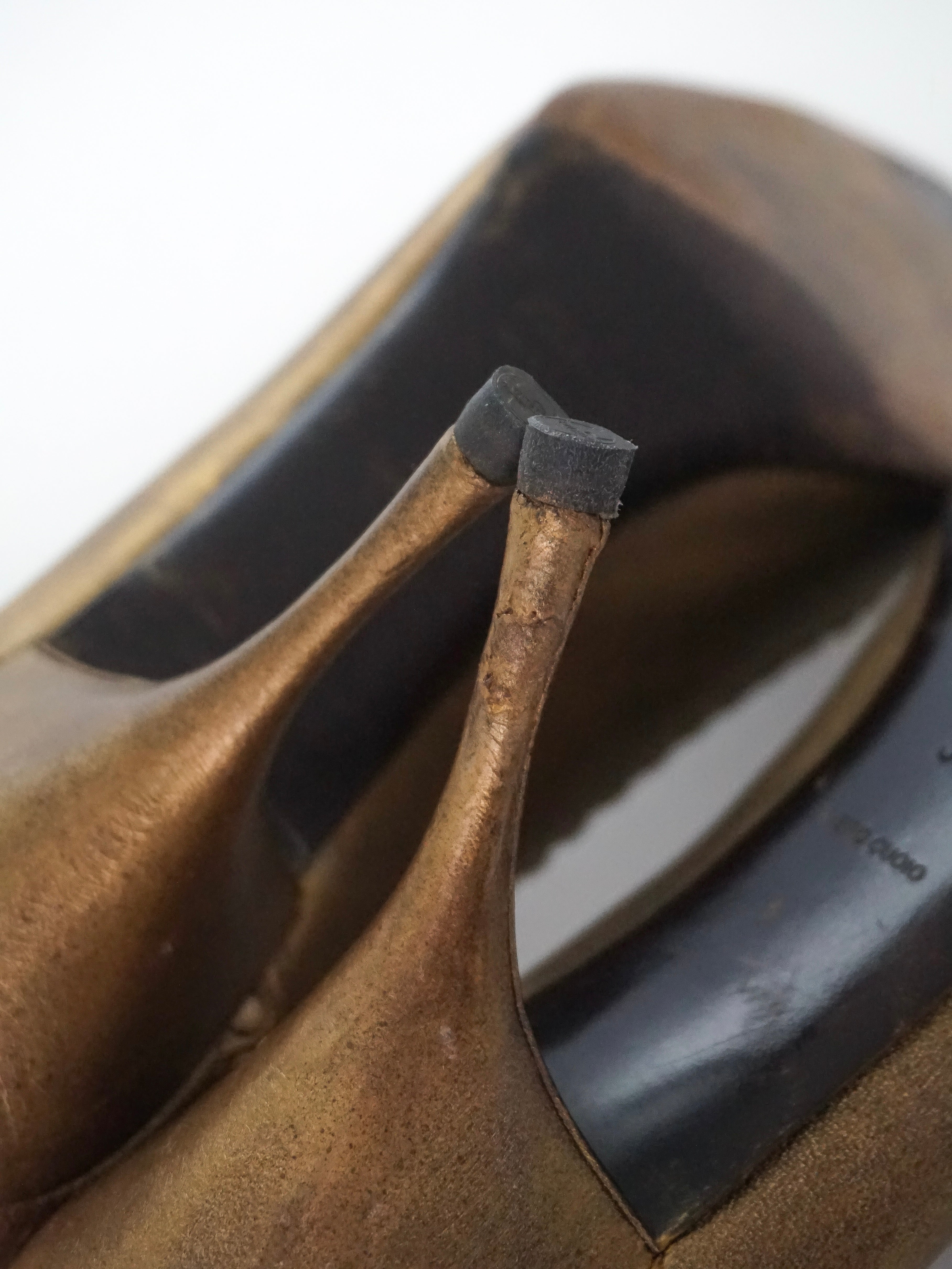 Vintage Prada Brown Bronze Gold Silver Studded Leather Pointed Toe High Heels (US 7)