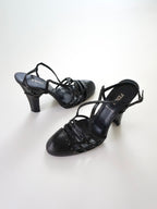 Fendi Black Leather Studded Strappy Slingback Round Closed-Toe Block High Heels (US 5.5 / US 6)