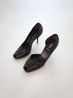 Fendi Dark Brown Contrast Stitch Leather D'Orsay Peep-Toe High Heels (US 8.5)