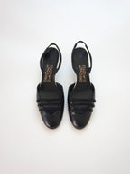 Salvatore Ferragamo Black White Mary Jane Strappy Leather Slingback Closed-Toe Kitten Heels (US 7 / US 7.5)