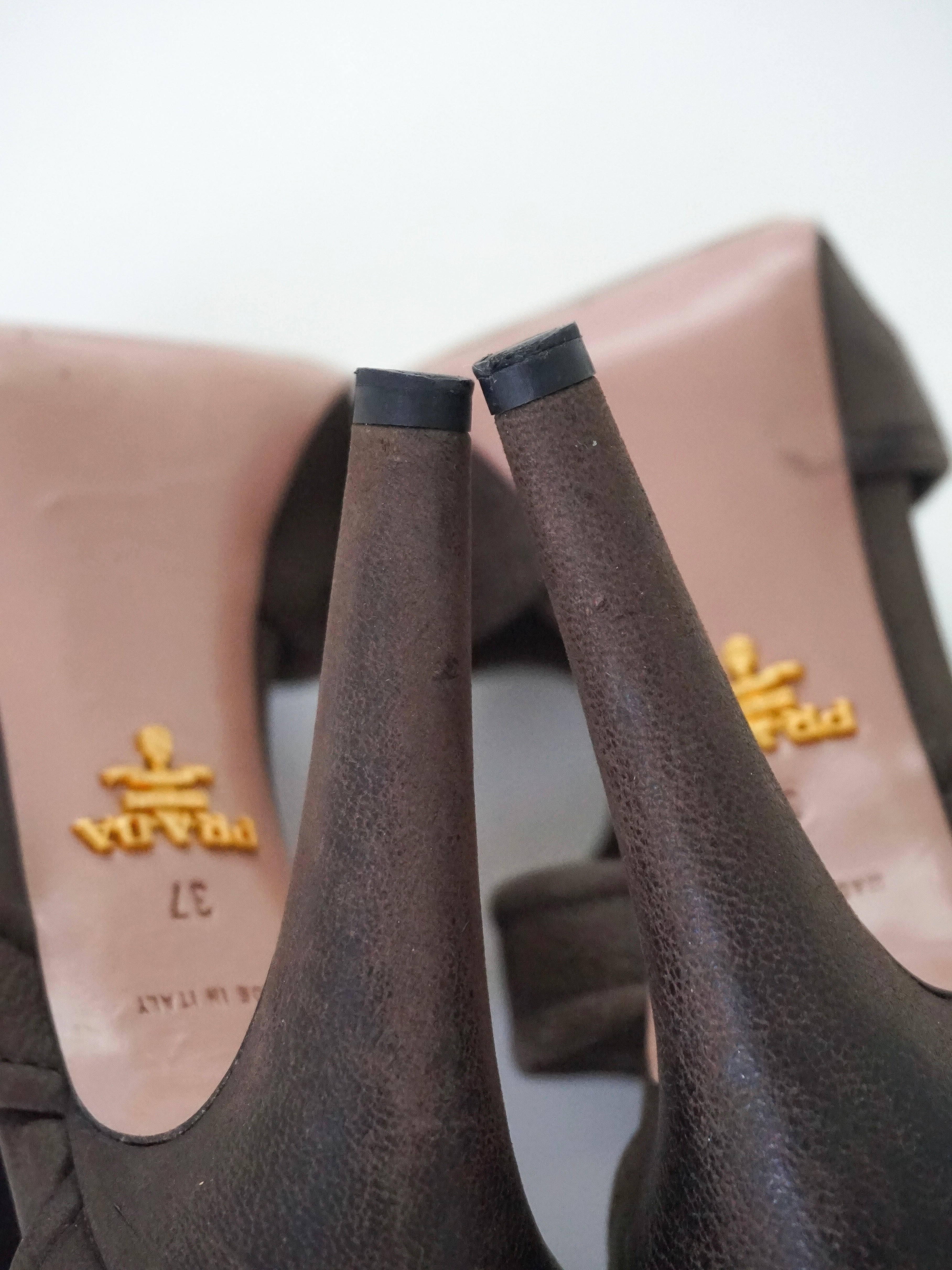 Prada Dark Brown T-Strap Buckle Leather Zip-Up Peep-Toe High Heels (US 6.5 / US 7)