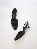 Salvatore Ferragamo Black White Mary Jane Strappy Leather Slingback Closed-Toe Kitten Heels (US 7 / US 7.5)