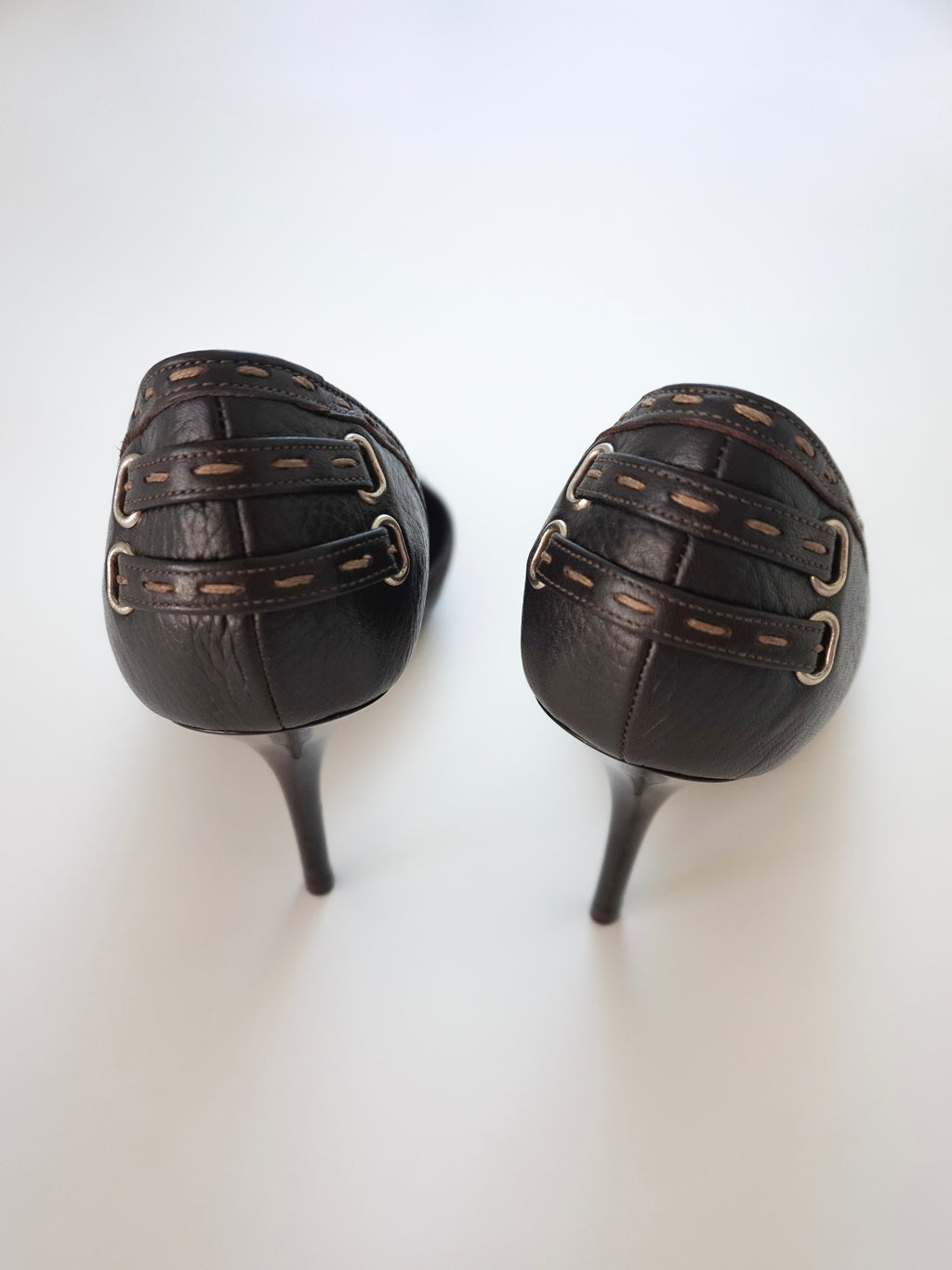 Fendi Dark Brown Contrast Stitch Leather D'Orsay Peep-Toe High Heels (US 8.5)