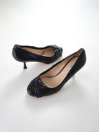 Prada Black Leather Bow Detail Round Closed-Toe Mid Heels (US 6)