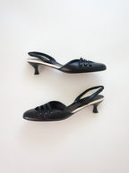 Salvatore Ferragamo Black White Mary Jane Strappy Leather Slingback Closed-Toe Kitten Heels (US 7 / US 7.5)