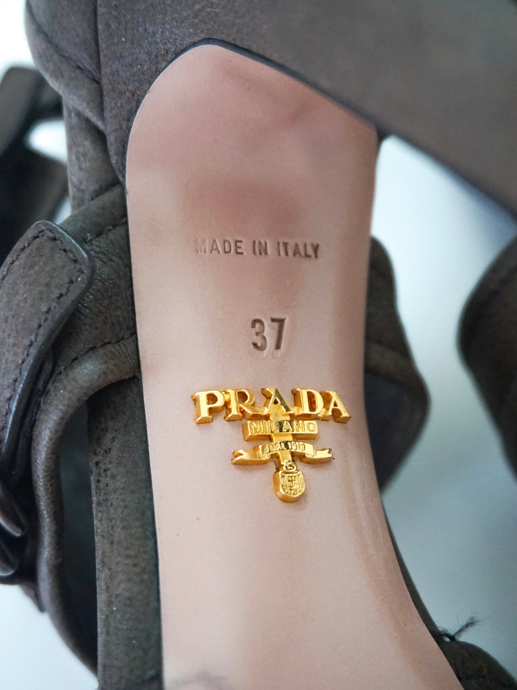 Prada Dark Brown T-Strap Buckle Leather Zip-Up Peep-Toe High Heels (US 6.5 / US 7)