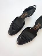 Salvatore Ferragamo Black White Mary Jane Strappy Leather Slingback Closed-Toe Kitten Heels (US 7 / US 7.5)