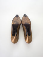 Vintage Prada Brown Bronze Gold Silver Studded Leather Pointed Toe High Heels (US 7)