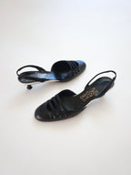 Salvatore Ferragamo Black White Mary Jane Strappy Leather Slingback Closed-Toe Kitten Heels (US 7 / US 7.5)