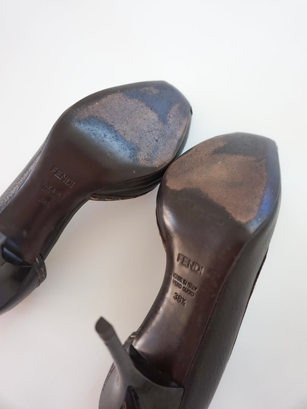 Fendi Dark Brown Contrast Stitch Leather D'Orsay Peep-Toe High Heels (US 8.5)