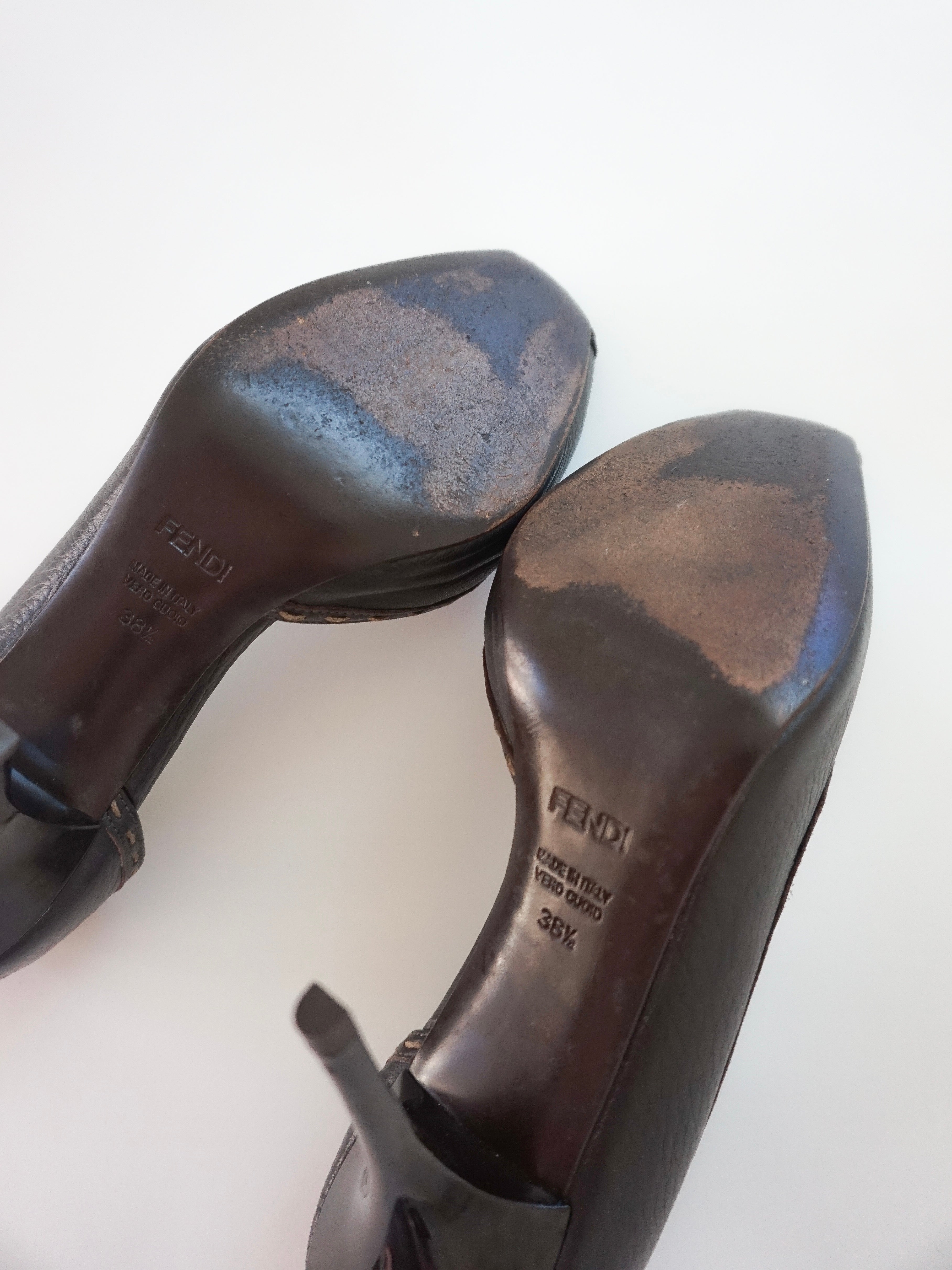 Fendi Dark Brown Contrast Stitch Leather D'Orsay Peep-Toe High Heels (US 8.5)