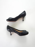 Prada Black Leather Bow Detail Round Closed-Toe Mid Heels (US 6)