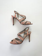 Valentino Garavani Blush Pink Crystal Rhinestones Leather Strappy Slingback Peep-Toe High Heels (US 6.5 / US 7)