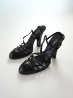 Fendi Black Leather Studded Strappy Slingback Round Closed-Toe Block High Heels (US 5.5 / US 6)
