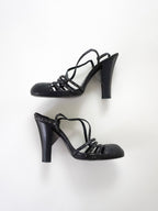 Fendi Black Leather Studded Strappy Slingback Round Closed-Toe Block High Heels (US 5.5 / US 6)