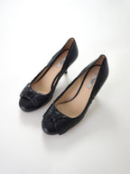 Prada Black Leather Bow Detail Round Closed-Toe Mid Heels (US 6)
