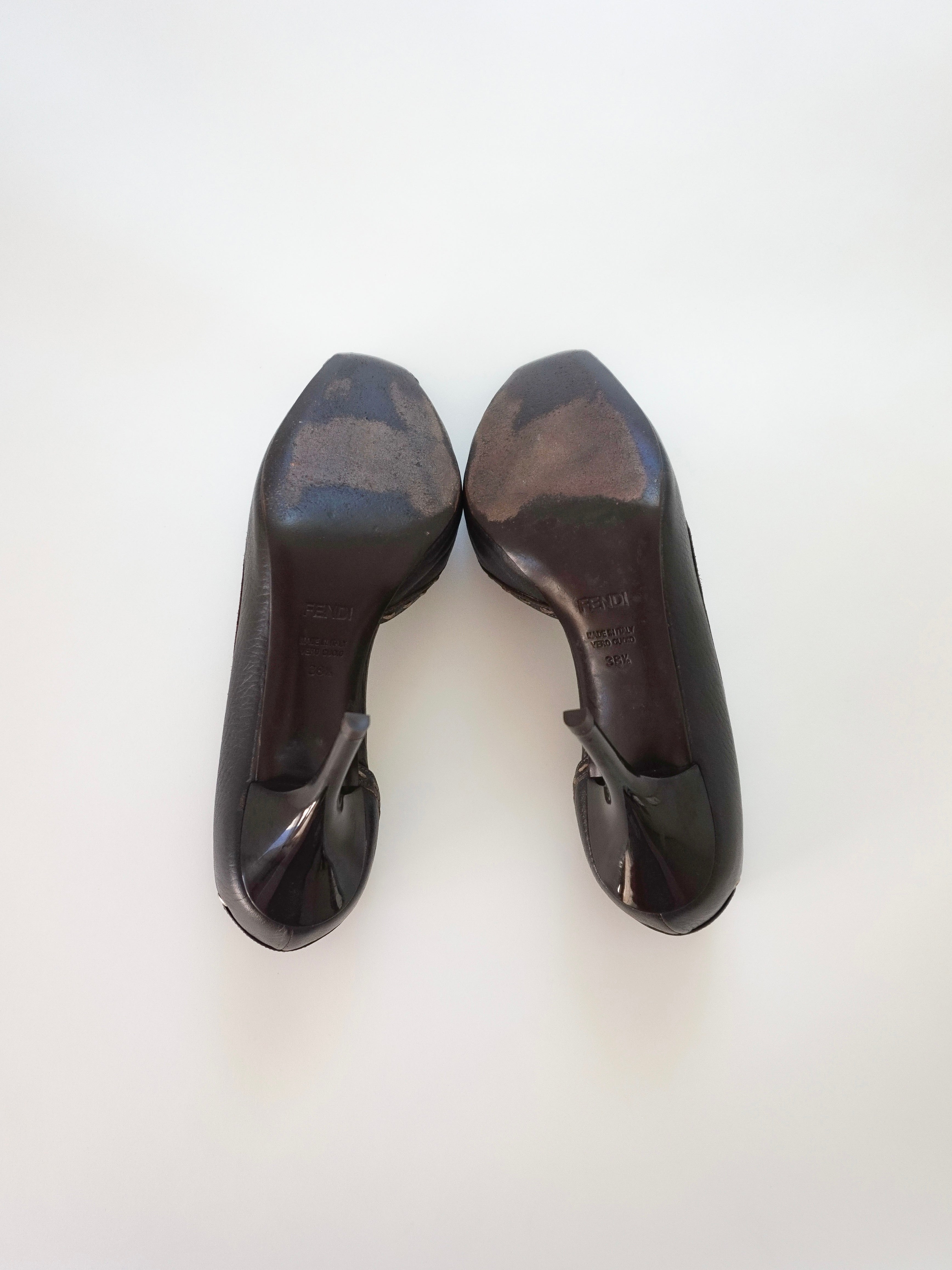 Fendi Dark Brown Contrast Stitch Leather D'Orsay Peep-Toe High Heels (US 8.5)