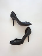 Fendi Dark Brown Contrast Stitch Leather D'Orsay Peep-Toe High Heels (US 8.5)