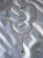 Clear Crystal Heart Pendant Lariat Necklace