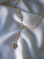 Clear Crystal Heart Pendant Lariat Necklace