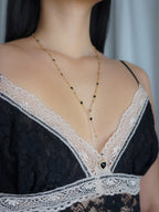Black Onyx Heart Pendant Lariat Necklace