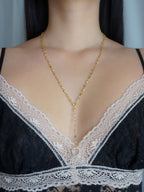 Clear Crystal Heart Pendant Lariat Necklace