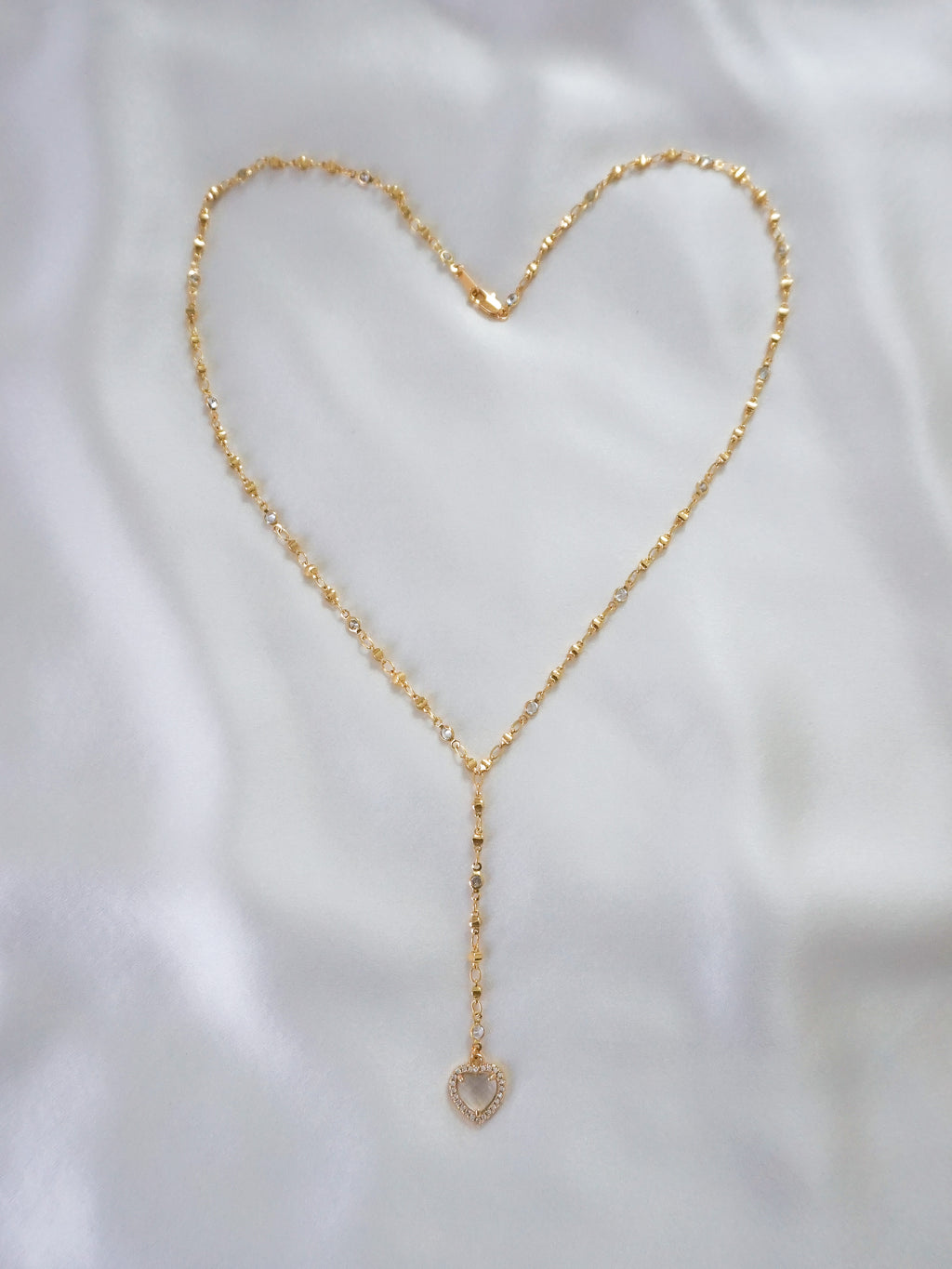 Clear Crystal Heart Pendant Lariat Necklace