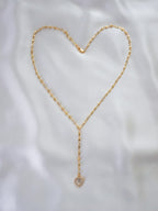 Clear Crystal Heart Pendant Lariat Necklace