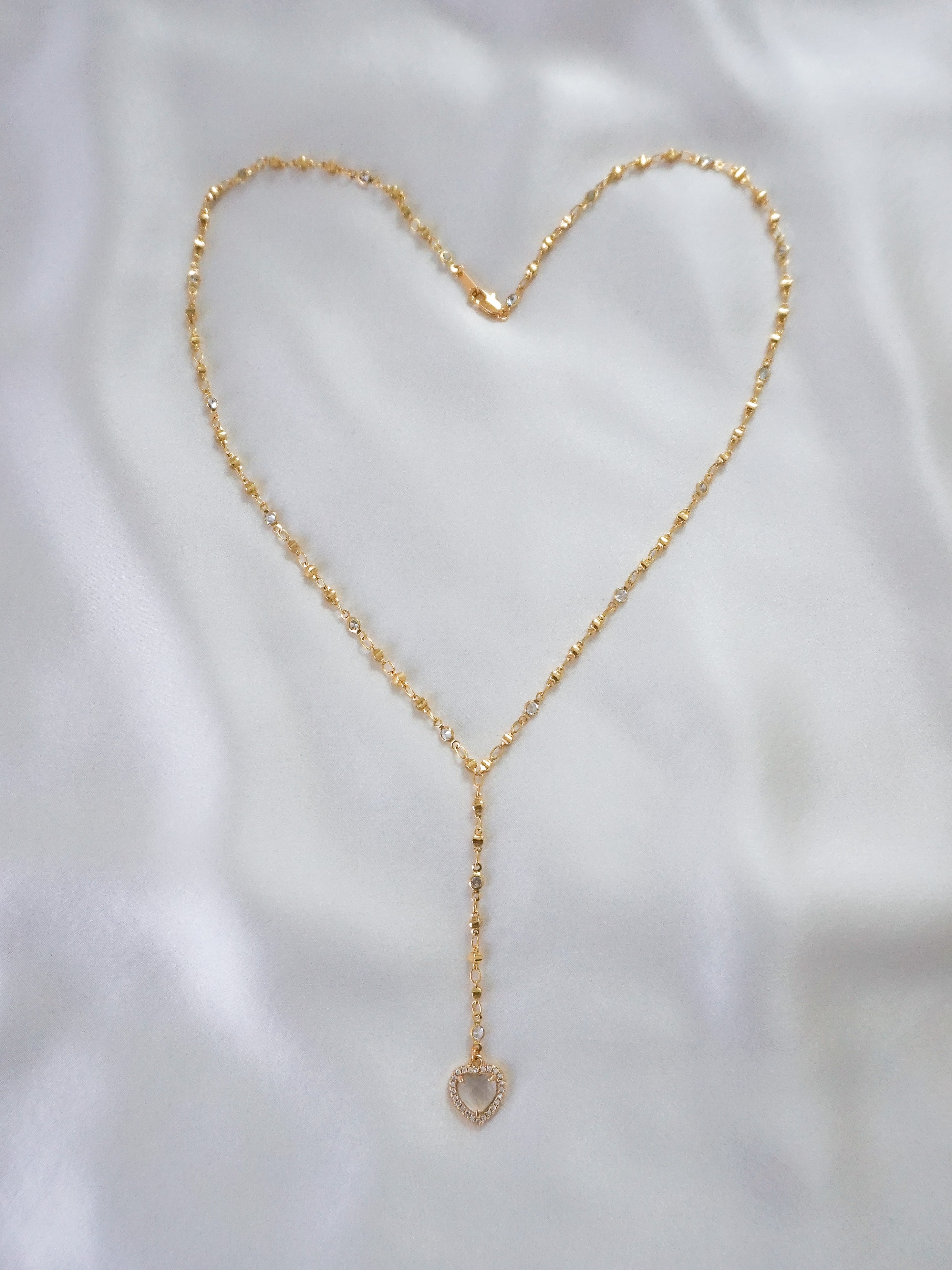 Clear Crystal Heart Pendant Lariat Necklace