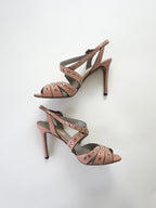 Valentino Garavani Blush Pink Crystal Rhinestones Leather Strappy Slingback Peep-Toe High Heels (US 6.5 / US 7)