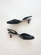 Salvatore Ferragamo Black White Mary Jane Strappy Leather Slingback Closed-Toe Kitten Heels (US 7 / US 7.5)