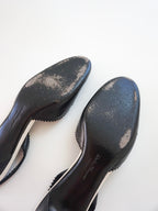 Salvatore Ferragamo Black White Mary Jane Strappy Leather Slingback Closed-Toe Kitten Heels (US 7 / US 7.5)