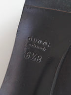 Gucci Black Leather Buckle Silver Heel Peep-Toe High Heels (US 6)